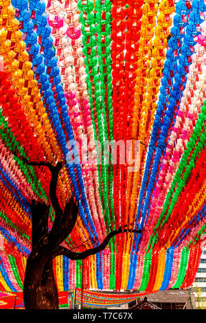 colourful prayer lamps in thr temple, Seoul,South Korea Stock Photo