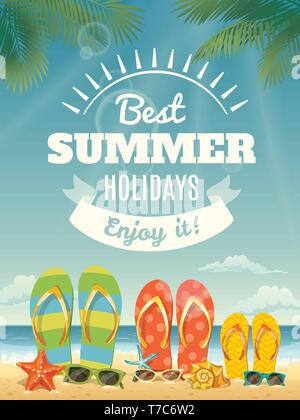 Cool vector summer poster with summer elements. Stock Vector