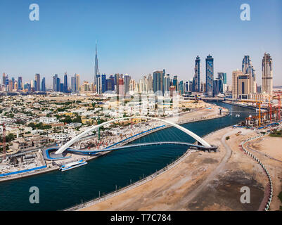 Aerial view of Dubai from the water canal in the UAE Stock Photo