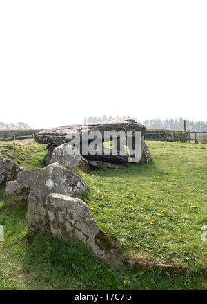 Arthur's Stone - Neolithic burial chamber made of great stone slabs, set in the hills above Herefordshire's Golden Valley.  April 2019 Stock Photo