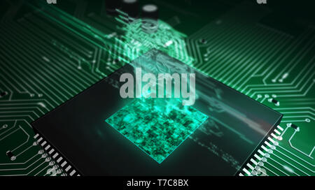 Human brain with computer processor, artificial intelligence concept ...
