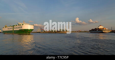 car ferry leaving the harbour, Hamburg, Germany Stock Photo