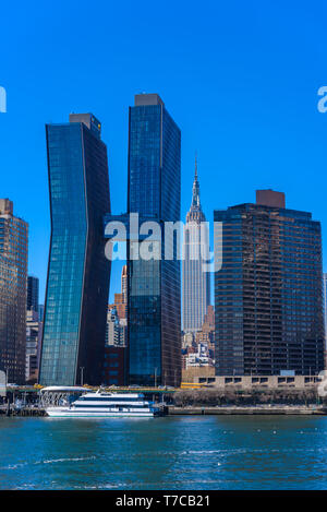 View from East Side River to Empire State Building - Manhatten Skyline of New York, USA Stock Photo