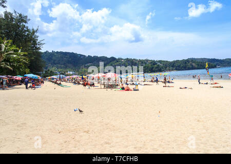 Phuket, Thailand - 23rd February 2017:  Patong beach on a sunny day. This is Phukets most popular beach Stock Photo