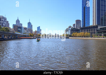 Melbourne, Australia - 20th March 2013: View down the Yarra River on a hot sunny day. The river is 242 kilometres long. Stock Photo