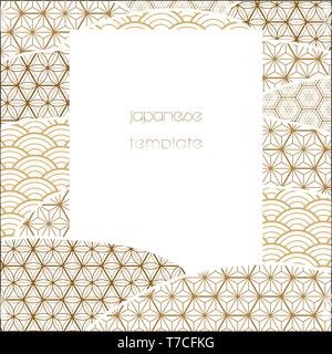 Japanese template vector. Gold geometric pattern. Line and curve background. Stock Vector