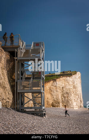 The Birling Gap stairs on The Seven Sisters cliffs, East Sussex, UK Stock Photo