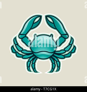 Vector Illustration of Persian Green Glossy Crab or Cancer Icon isolated on a White Background Stock Photo