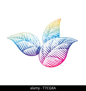 Illustration of Rainbow Colored Vectorized Ink Sketch of Leaves isolated on a White Background Stock Photo