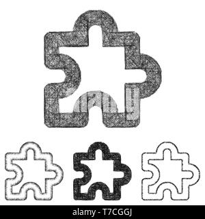 Puzzle icon set - sketch line art Stock Vector