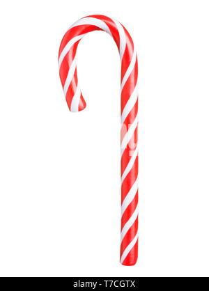 Classic glossy red and white christmas candy cane isolated on white background Stock Photo