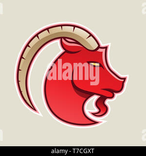 Vector Illustration of Red Goat wýth a Long Horn Icon isolated on a White Background Stock Photo