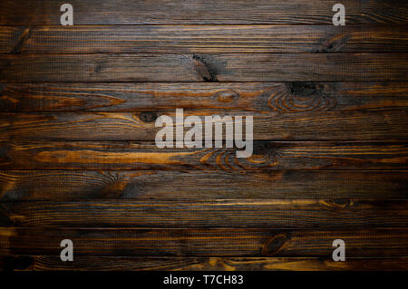Natural wood texture. Wood background. Blank dark rustic planks table top flat lay view. Stock Photo