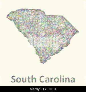 South Carolina line art map Stock Vector