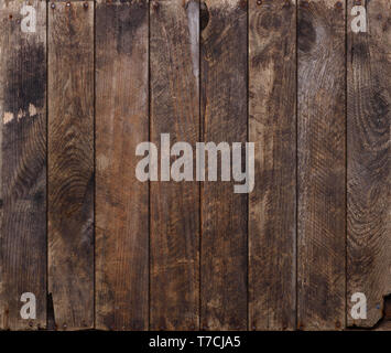 Vintage weathered wood planks background texture with rusty nails flat lay Stock Photo