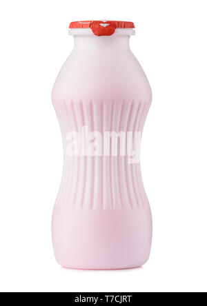 Blank plastic yogurt bottle with foil cap closed clean new closed isolated on white background Stock Photo