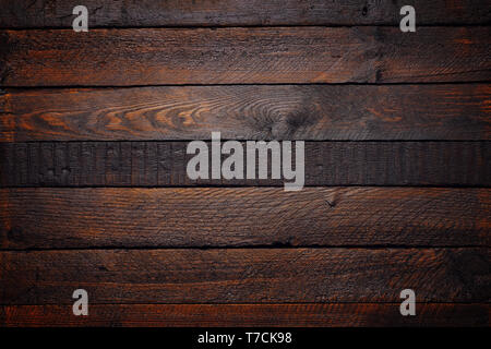 Dark wooden planks table background flatlay Stock Photo