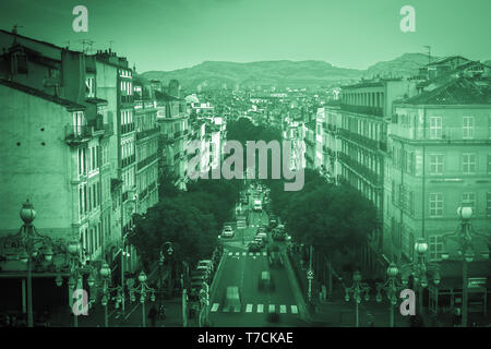 Boulevard d'Athenes avenue seen from Escalier Gare Saint-Charles stairs, near the Saint Charles train station in Marseille Stock Photo