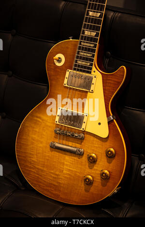 Gibson Les Paul Guitar known as 'The Burst' is an icon of guitar design. The guitar was used by notable players such as Eric Clapton and Peter Green Stock Photo