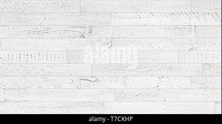 Seamless wood planks texture. Vintage white painted and softly weared tileable white wooden background flatlay top view. Stock Photo