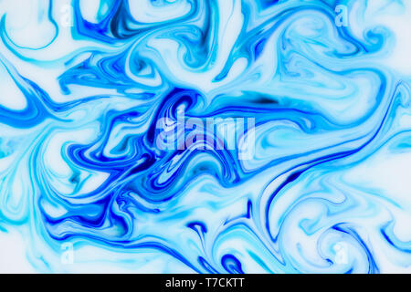 Marbled blue white abstract background liquid with flowing marble paint texture Stock Photo
