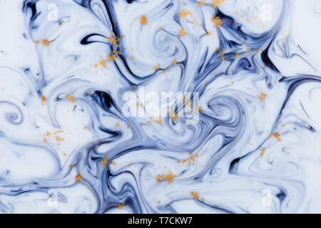 Marbled unique blue abstract background with gold dust Stock Photo