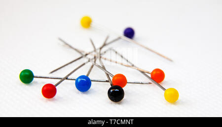 Set of push pins in different colors, with real shadows, isolated on ...