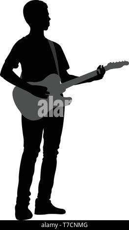 young man playing electric guitar - vector Stock Vector