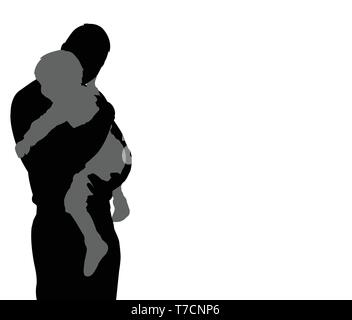 father carrying his son silhouette with copy space - vector Stock Vector