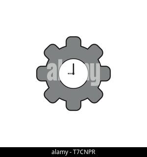 Vector icon concept of clock inside grey gear. Stock Vector