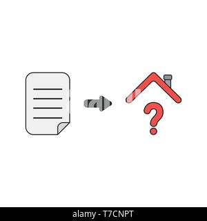 Vector icon concept of written paper and red question mark under house roof. Stock Vector