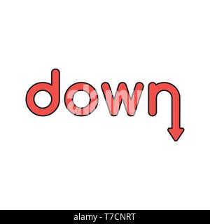 Vector icon concept of red down word with arrow moving down. Stock Vector