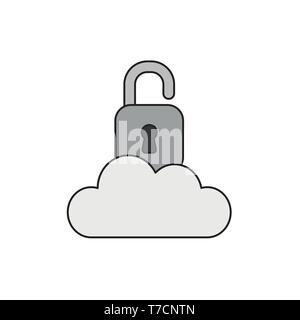 Vector icon concept of opened grey padlock on cloud. Stock Vector