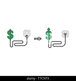 Vector icon concept of green dollar symbol plugged into outlet and arrow moving up. Stock Vector