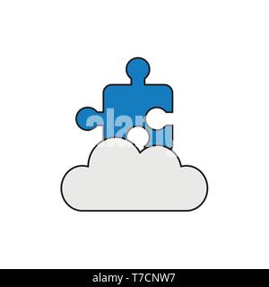 Vector icon concept of blue jigsaw puzzle piece on grey cloud. Stock Vector