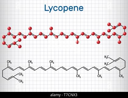 Lycopene molecule. Structural chemical formula on the dark blue ...