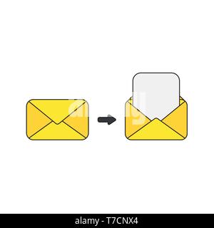 Vector icon concept of yellow closed and open envelopes with blank paper. Stock Vector