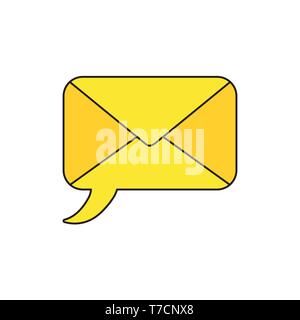 Vector icon concept of yellow speech bubble closed envelope. Stock Vector