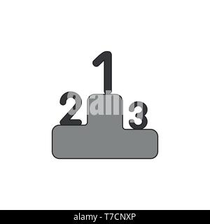 Vector icon concept of one, two and three numbers on grey winners podium. Stock Vector