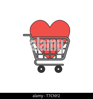 Vector icon concept of red heart inside grey shopping cart. Stock Vector