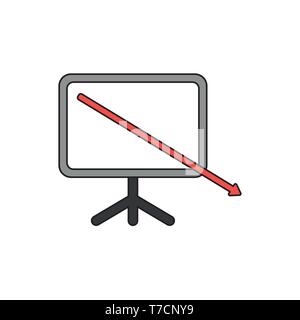 Vector icon concept of red arrow moving down and out of presentation chart. Stock Vector