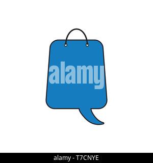 Vector icon concept of blue speech bubble shopping bag. Stock Vector