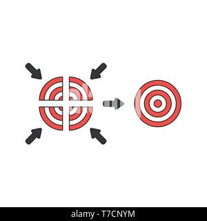 Vector icon concept of four part red and white bulls eye and unite. Stock Vector