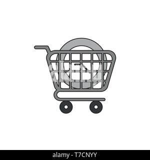 Vector icon concept of clock time in shopping cart. Stock Vector