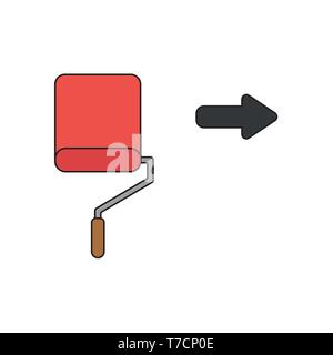 Vector icon concept of red roller paint brush painting wall. Stock Vector