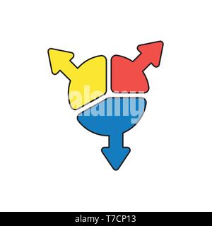 Vector icon concept of three part diagram pie chart infographic with three arrows. Stock Vector