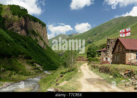 Caucasus mountains, Beautiful Truso Gorge near the Kazbegi city, Geprgia Stock Photo