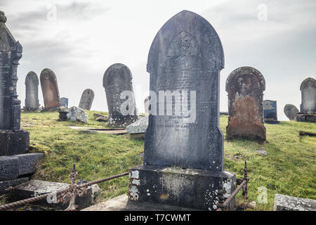 Old gravestones on the top of the hill. Pant in Wales, United KIngdom Stock Photo