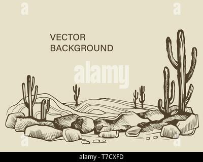 Cacti in the Arizona desert sketch Stock Vector