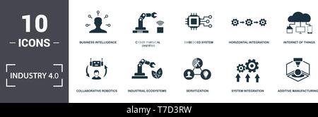 Industry 4.0 icons set collection. Includes simple elements such as Business Intelligence, Cyber Systems, Embedded System, Horizontal Integration, Int Stock Vector